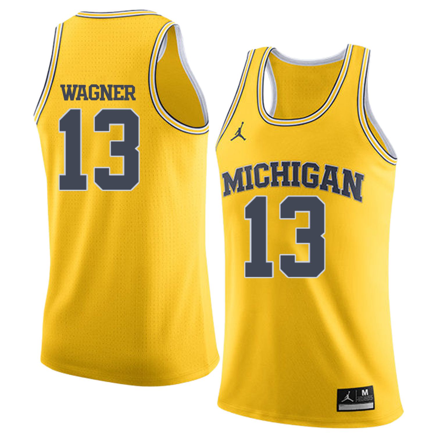 Men Jordan University of Michigan Basketball Yellow #13 Wagner Customized NCAA Jerseys
